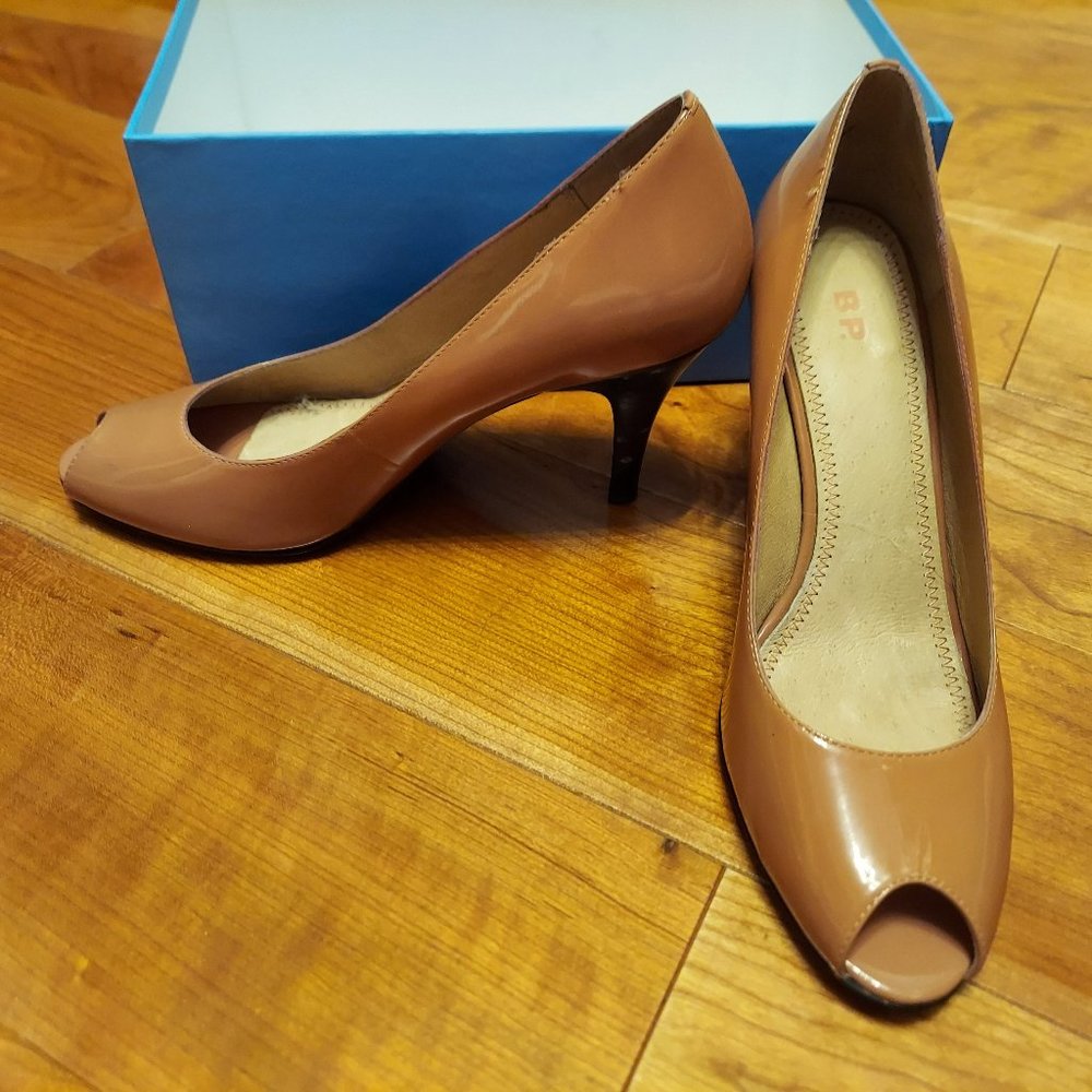 Mauve Patent peep toe pumps